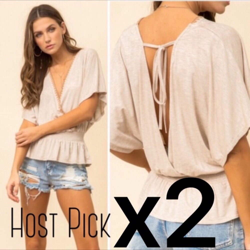 Hem & Thread Kimono Thread Detail Knit Top in Taupe Size Large - Picture 12 of 14